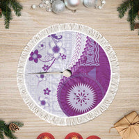 Bula Fiji Tree Skirt Violet Plumeria Masi Tapa Pattern LT05 Fringed Violet - Polynesian Pride