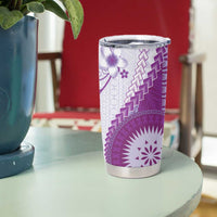 Bula Fiji Tumbler Cup Violet Plumeria Masi Tapa Pattern LT05 - Polynesian Pride