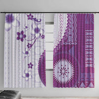 Bula Fiji Window Curtain Violet Plumeria Masi Tapa Pattern LT05 With Hooks Violet - Polynesian Pride