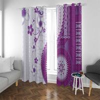 Bula Fiji Window Curtain Violet Plumeria Masi Tapa Pattern LT05 With Grommets Violet - Polynesian Pride