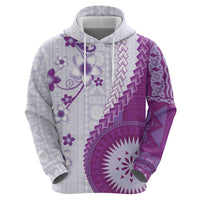 Bula Fiji Zip Hoodie Violet Plumeria Masi Tapa Pattern LT05 - Polynesian Pride