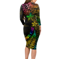 Personalised New Zealand Wellington Pride Long Sleeve Bodycon Dress Rainbow Silver Fern Paua Shell LT05 - Polynesian Pride
