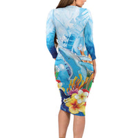 Polynesia Humpback Whale Family Matching Long Sleeve Bodycon Dress and Hawaiian Shirt Ocean Style LT05 - Polynesian Pride