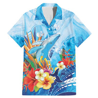 Polynesia Humpback Whale Family Matching Mermaid Dress and Hawaiian Shirt Ocean Style LT05 Dad's Shirt - Short Sleeve Blue - Polynesian Pride