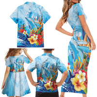 Polynesia Humpback Whale Family Matching Short Sleeve Bodycon Dress and Hawaiian Shirt Ocean Style LT05 - Polynesian Pride