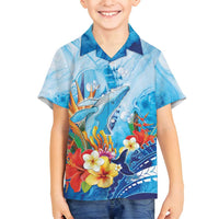 Polynesia Humpback Whale Family Matching Tank Maxi Dress and Hawaiian Shirt Ocean Style LT05 Son's Shirt Blue - Polynesian Pride