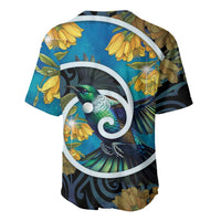 New Zealand Tui Bird Baseball Jersey Maori Koru With Kowhai Flowers