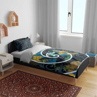 New Zealand Tui Bird Bedding Set Maori Koru With Kowhai Flowers