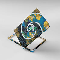 New Zealand Tui Bird Canvas Wall Art Maori Koru With Kowhai Flowers LT05 With Frame Black - Polynesian Pride