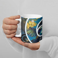 New Zealand Tui Bird Ceramic Mug Maori Koru With Kowhai Flowers