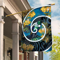 New Zealand Tui Bird Garden Flag Maori Koru With Kowhai Flowers LT05 House Flag Black - Polynesian Pride