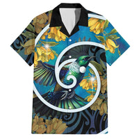 New Zealand Tui Bird Hawaiian Shirt Maori Koru With Kowhai Flowers