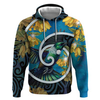 New Zealand Tui Bird Hoodie Maori Koru With Kowhai Flowers
