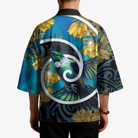 New Zealand Tui Bird Kimono Maori Koru With Kowhai Flowers LT05 - Polynesian Pride