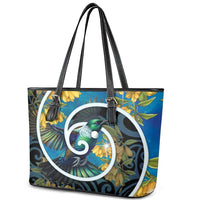 New Zealand Tui Bird Leather Tote Bag Maori Koru With Kowhai Flowers LT05 - Polynesian Pride