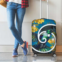New Zealand Tui Bird Luggage Cover Maori Koru With Kowhai Flowers LT05 - Polynesian Pride