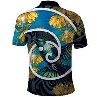 New Zealand Tui Bird Polo Shirt Maori Koru With Kowhai Flowers