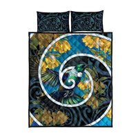 New Zealand Tui Bird Quilt Bed Set Maori Koru With Kowhai Flowers