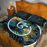 New Zealand Tui Bird Quilt Bed Set Maori Koru With Kowhai Flowers