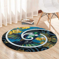 New Zealand Tui Bird Round Carpet Maori Koru With Kowhai Flowers LT05 - Polynesian Pride