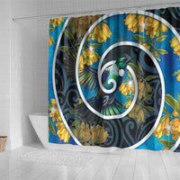 New Zealand Tui Bird Shower Curtain Maori Koru With Kowhai Flowers LT05 - Polynesian Pride