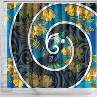 New Zealand Tui Bird Shower Curtain Maori Koru With Kowhai Flowers LT05 - Polynesian Pride