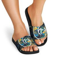 New Zealand Tui Bird Slide Sandals Maori Koru With Kowhai Flowers LT05 - Polynesian Pride