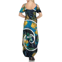 New Zealand Tui Bird Summer Maxi Dress Maori Koru With Kowhai Flowers LT05 - Polynesian Pride