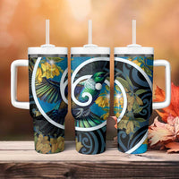 New Zealand Tui Bird Tumbler With Handle Maori Koru With Kowhai Flowers LT05 - Polynesian Pride