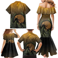 New Zealand Kiwi Bird Family Matching Mermaid Dress and Hawaiian Shirt Silver Fern Mix Maori Pattern LT05 - Polynesian Pride