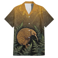New Zealand Kiwi Bird Family Matching Mermaid Dress and Hawaiian Shirt Silver Fern Mix Maori Pattern LT05 Dad's Shirt - Short Sleeve Brown - Polynesian Pride