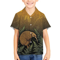 New Zealand Kiwi Bird Family Matching Short Sleeve Bodycon Dress and Hawaiian Shirt Silver Fern Mix Maori Pattern LT05 Son's Shirt Brown - Polynesian Pride