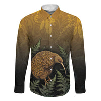New Zealand Kiwi Bird Family Matching Summer Maxi Dress and Hawaiian Shirt Silver Fern Mix Maori Pattern LT05 Dad's Shirt - Long Sleeve Brown - Polynesian Pride