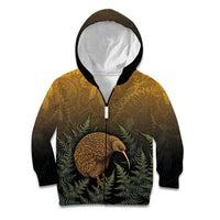 New Zealand Kiwi Bird Kid Hoodie Silver Fern Mix Maori Pattern