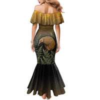 New Zealand Kiwi Bird Mermaid Dress Silver Fern Mix Maori Pattern LT05 - Polynesian Pride