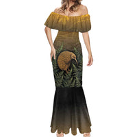 New Zealand Kiwi Bird Mermaid Dress Silver Fern Mix Maori Pattern LT05 - Polynesian Pride