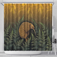 New Zealand Kiwi Bird Shower Curtain Silver Fern Mix Maori Pattern
