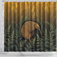 New Zealand Kiwi Bird Shower Curtain Silver Fern Mix Maori Pattern