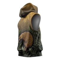 New Zealand Kiwi Bird Sleeveless Hoodie Silver Fern Mix Maori Pattern LT05 - Polynesian Pride