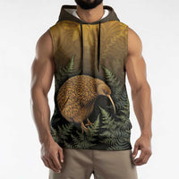 New Zealand Kiwi Bird Sleeveless Hoodie Silver Fern Mix Maori Pattern LT05 - Polynesian Pride