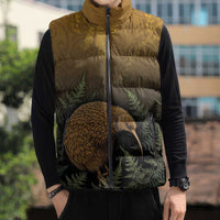 New Zealand Kiwi Bird Sleeveless Puffer Jacket Silver Fern Mix Maori Pattern
