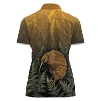 New Zealand Kiwi Bird Women Polo Shirt Silver Fern Mix Maori Pattern