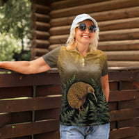 New Zealand Kiwi Bird Women Polo Shirt Silver Fern Mix Maori Pattern