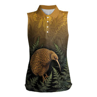 New Zealand Kiwi Bird Women Sleeveless Polo Shirt Silver Fern Mix Maori Pattern