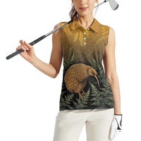 New Zealand Kiwi Bird Women Sleeveless Polo Shirt Silver Fern Mix Maori Pattern