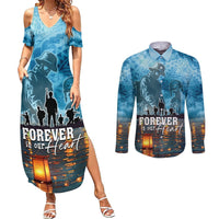 Hawaii Memorial Day Lantern Floating Couples Matching Summer Maxi Dress and Long Sleeve Button Shirt Always In Our Hearts LT05 Blue - Polynesian Pride