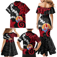 Tahiti Heiva Festival Family Matching Mermaid Dress and Hawaiian Shirt Floral Pattern With Coat Of Arms LT05 - Polynesian Pride