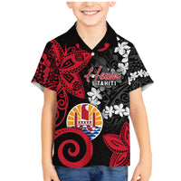 Tahiti Heiva Festival Family Matching Mermaid Dress and Hawaiian Shirt Floral Pattern With Coat Of Arms LT05 Son's Shirt Black - Polynesian Pride