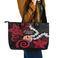 Tahiti Heiva Festival Leather Tote Bag Floral Pattern With Coat Of Arms LT05 - Polynesian Pride