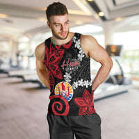 Tahiti Heiva Festival Men Tank Top Floral Pattern With Coat Of Arms LT05 Black - Polynesian Pride